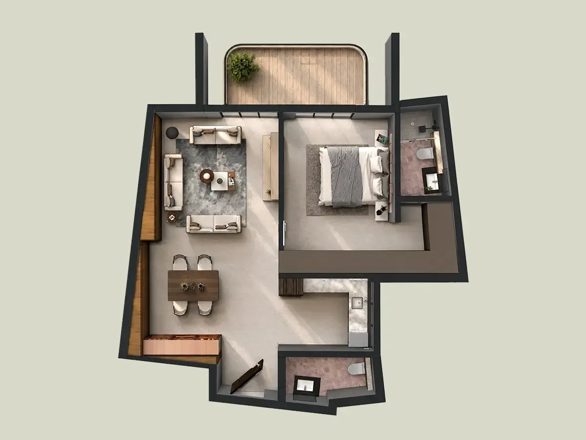 1 BHK Apartment floor plan