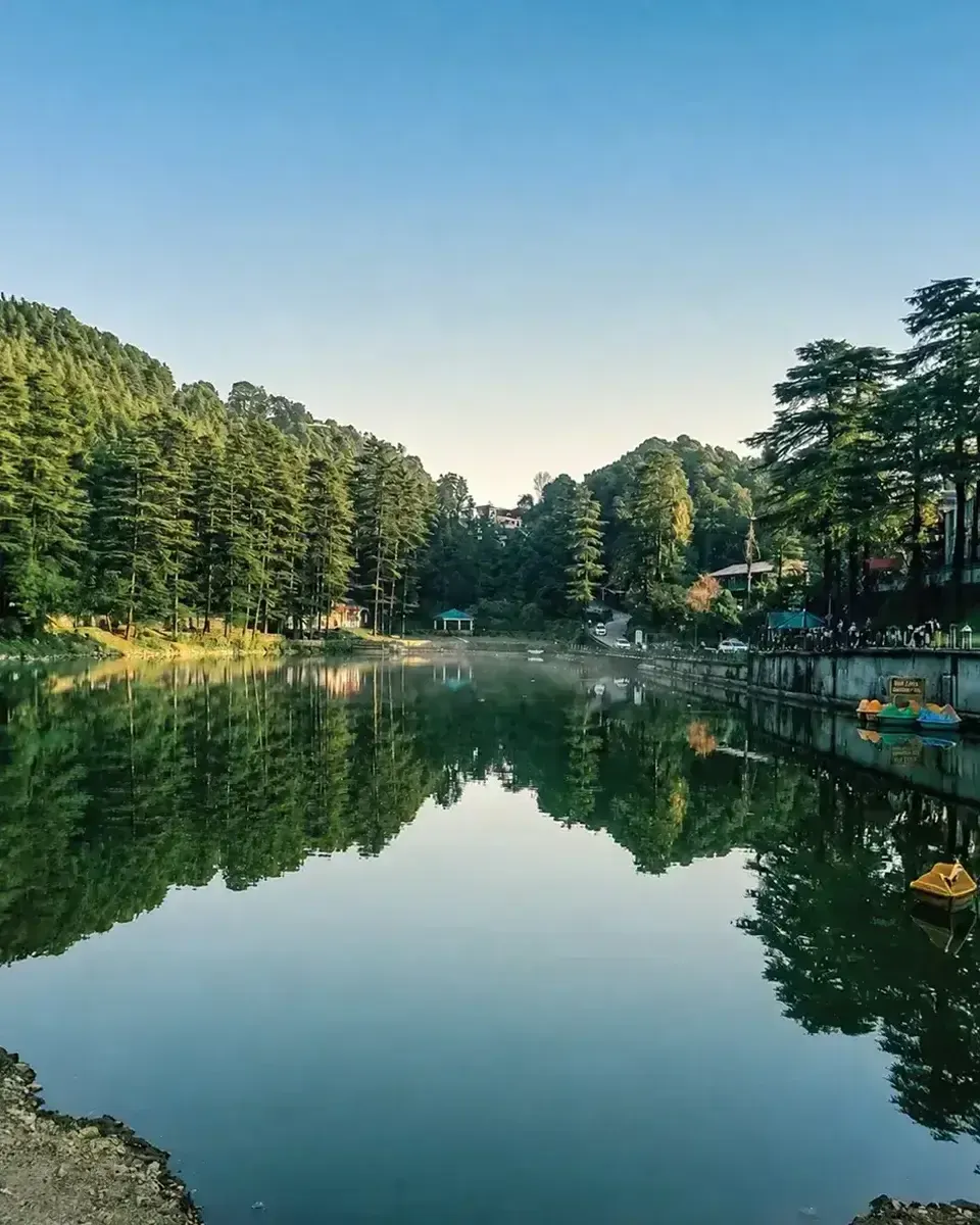 Dal Lake at McLeod Ganj fringed by deodar forest