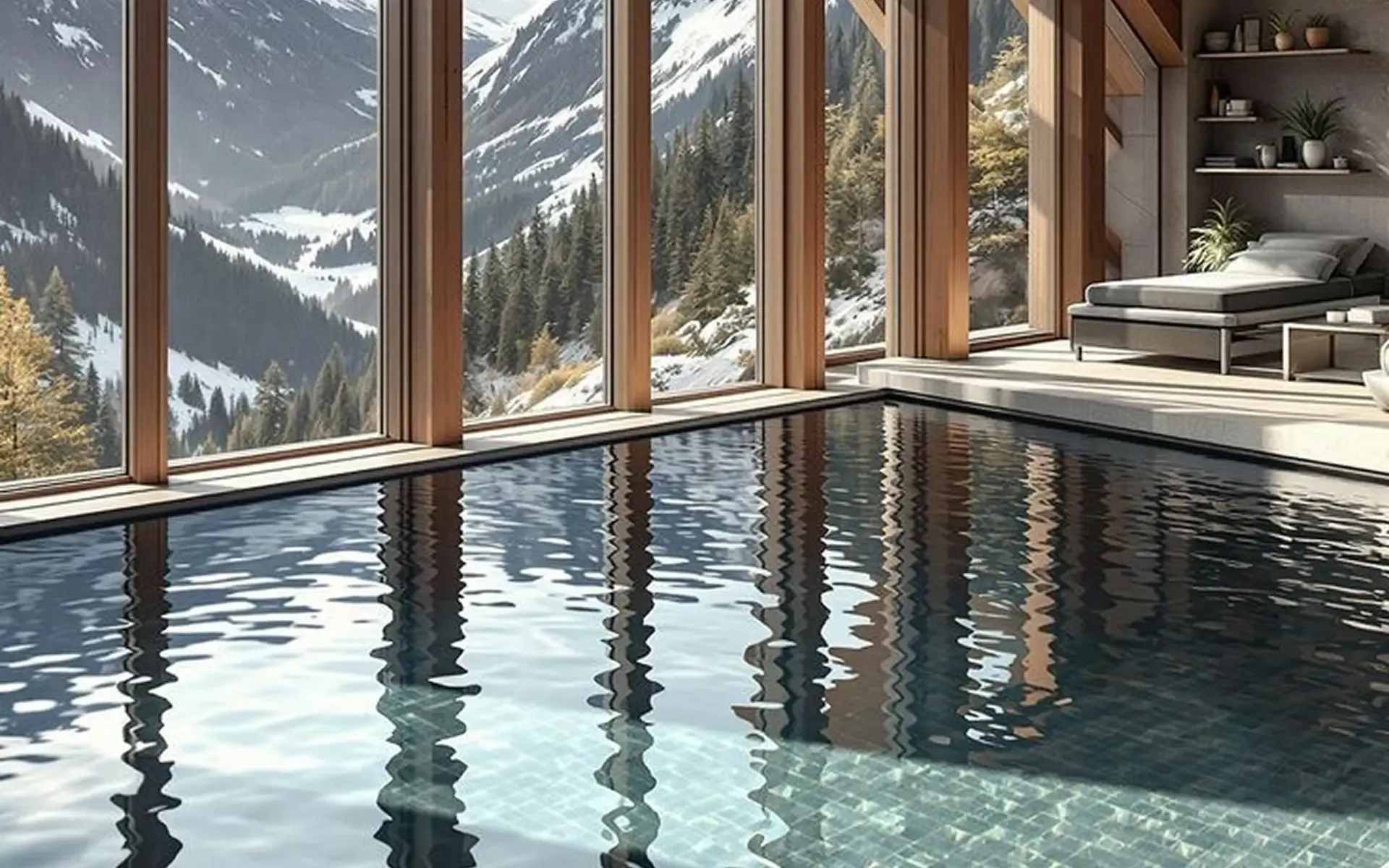 The pool against the mountains